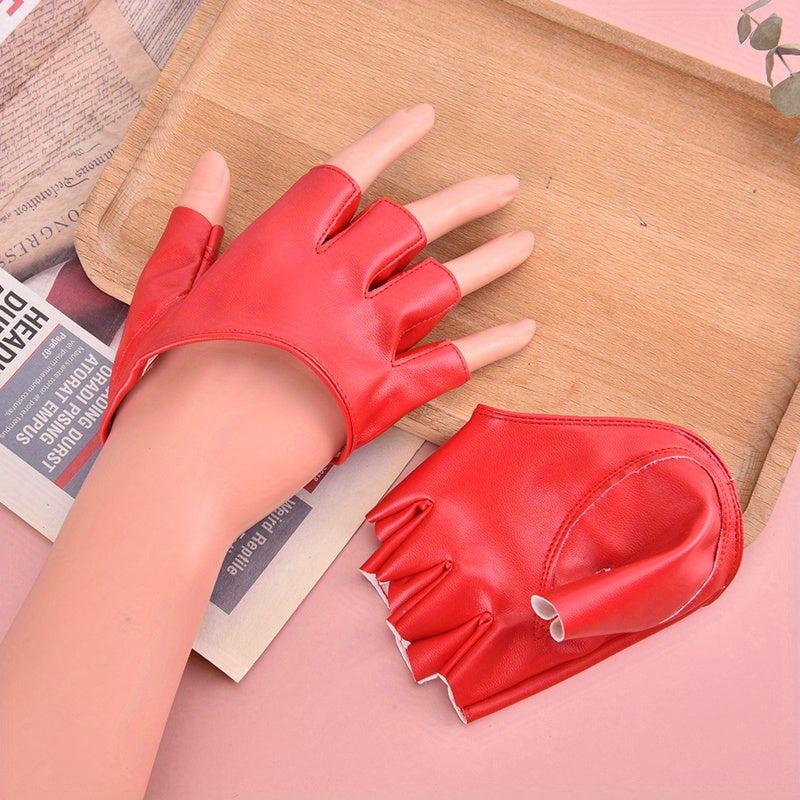 Vintage PU Leather Fingerless Gloves Solid Punk Rock Half Finger Gloves