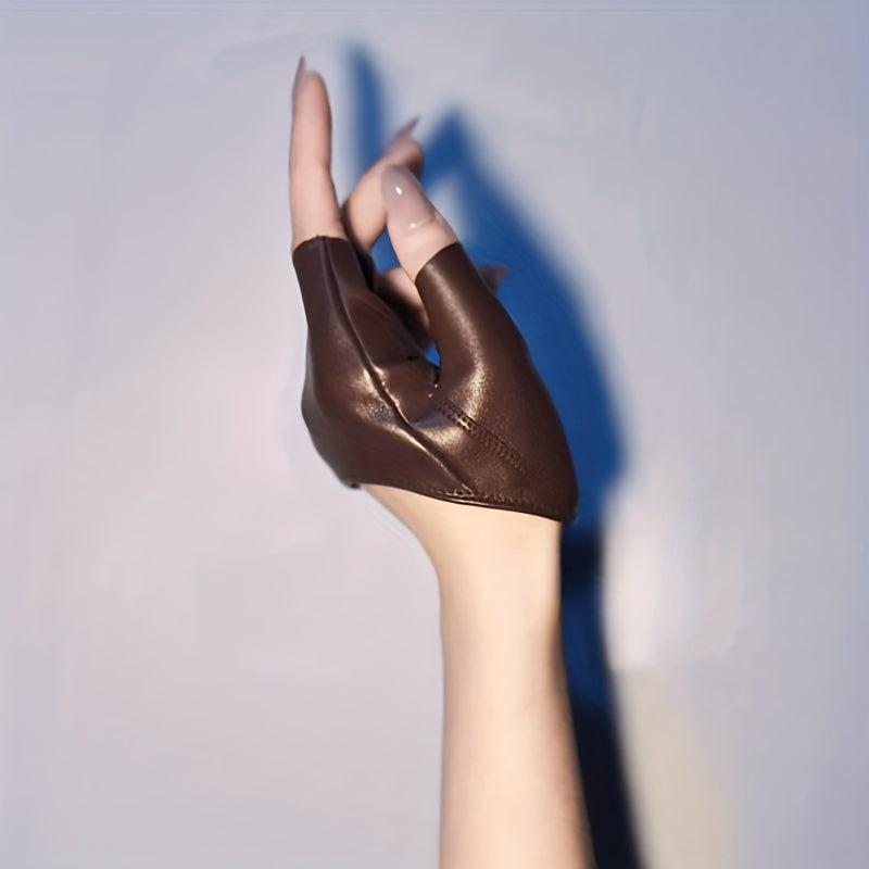 Vintage PU Leather Fingerless Gloves Solid Punk Rock Half Finger Gloves