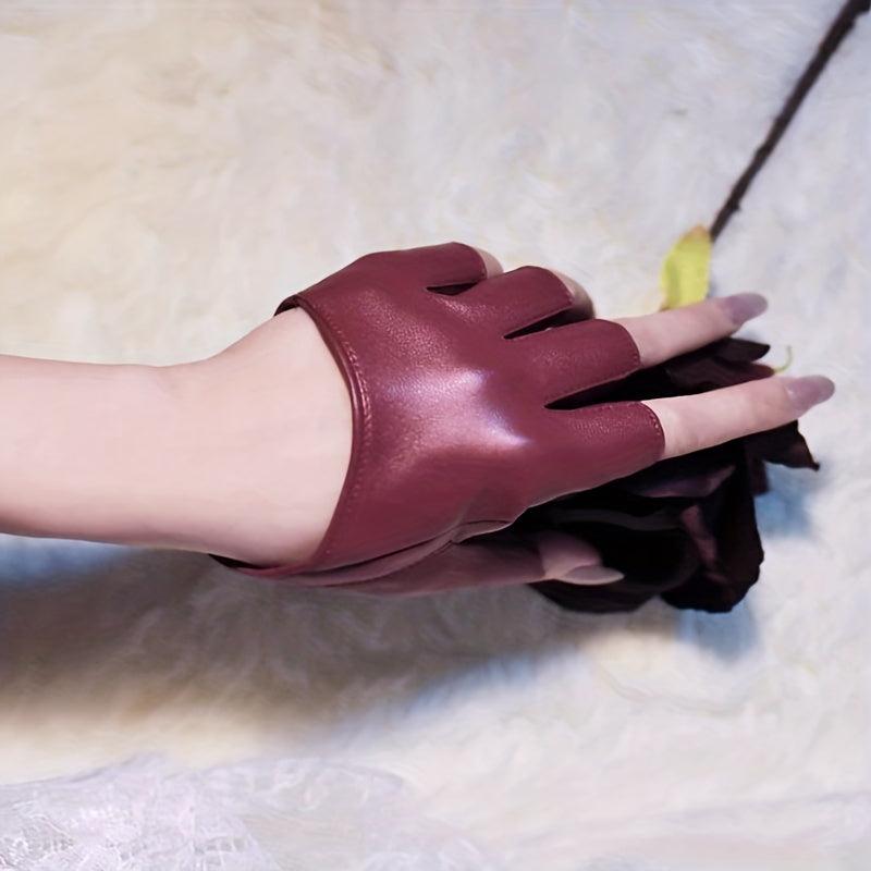 Vintage PU Leather Fingerless Gloves Solid Punk Rock Half Finger Gloves
