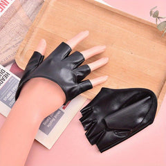Vintage PU Leather Fingerless Gloves Solid Punk Rock Half Finger Gloves