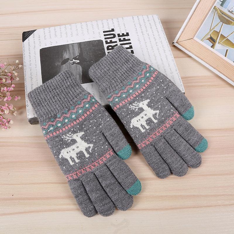 Deer Knitted Gloves Female Multicolor Warm Gloves