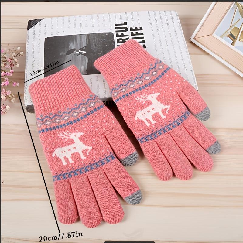Deer Knitted Gloves Female Multicolor Warm Gloves