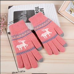 Deer Knitted Gloves Female Multicolor Warm Gloves