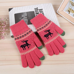 Deer Knitted Gloves Female Multicolor Warm Gloves