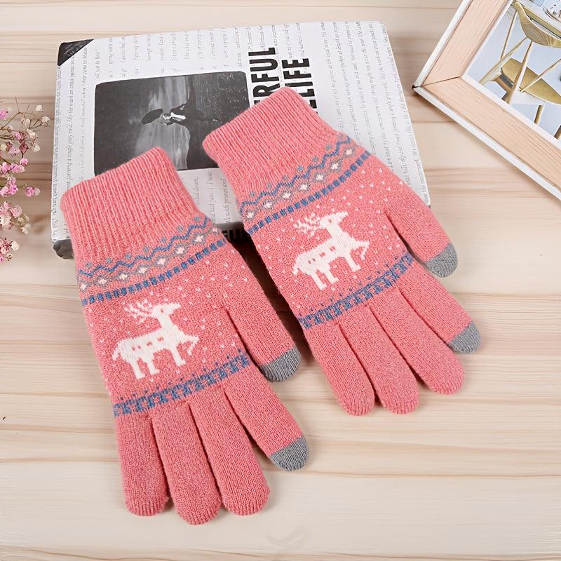 Deer Knitted Gloves Female Multicolor Warm Gloves