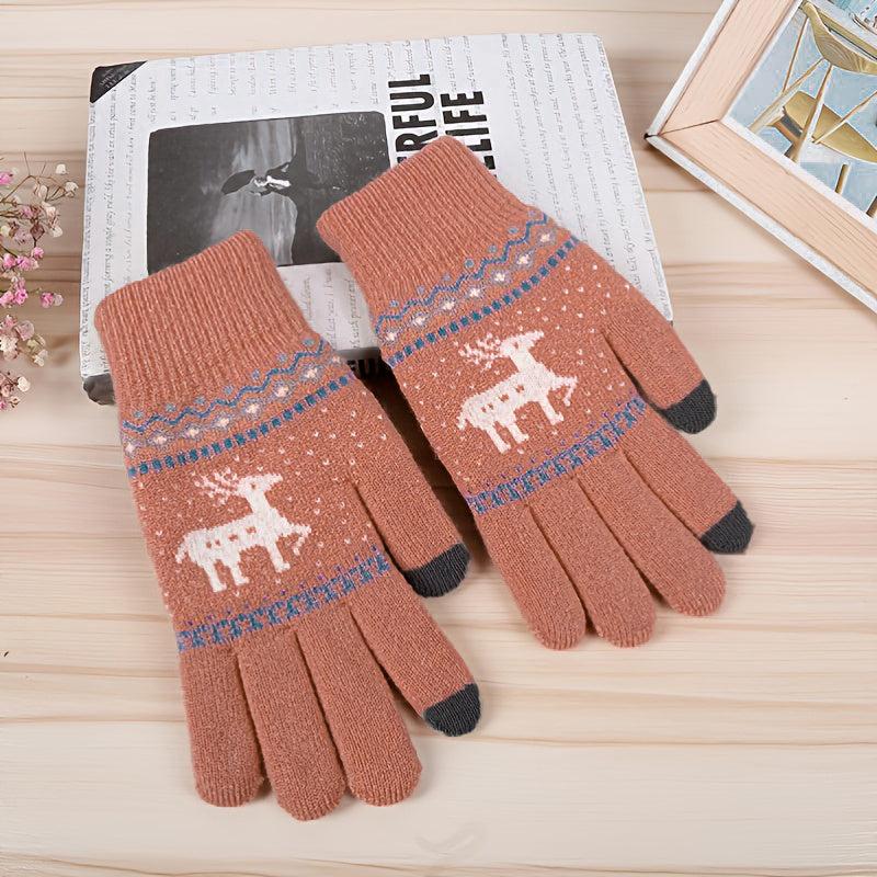 Deer Knitted Gloves Female Multicolor Warm Gloves