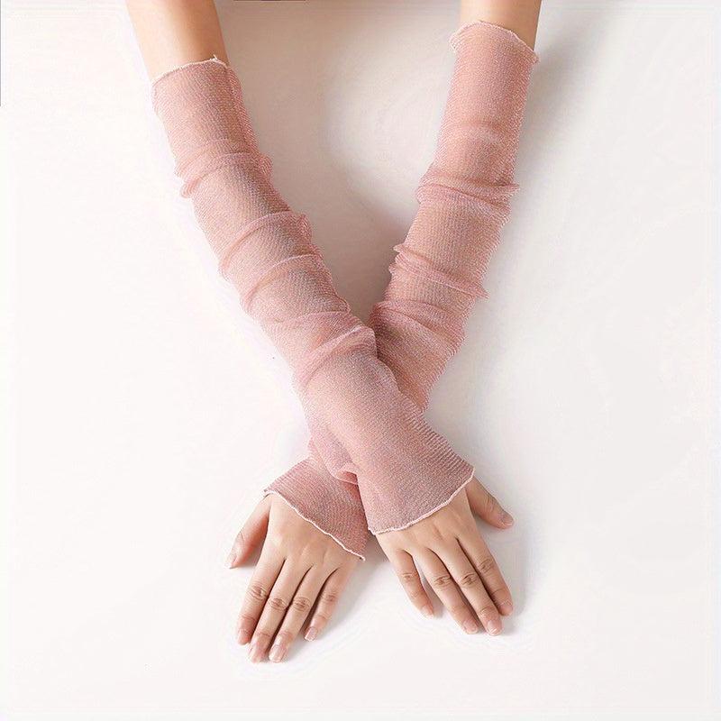 Sparkly Ruffle Sleeve UV Protection Gloves for Women