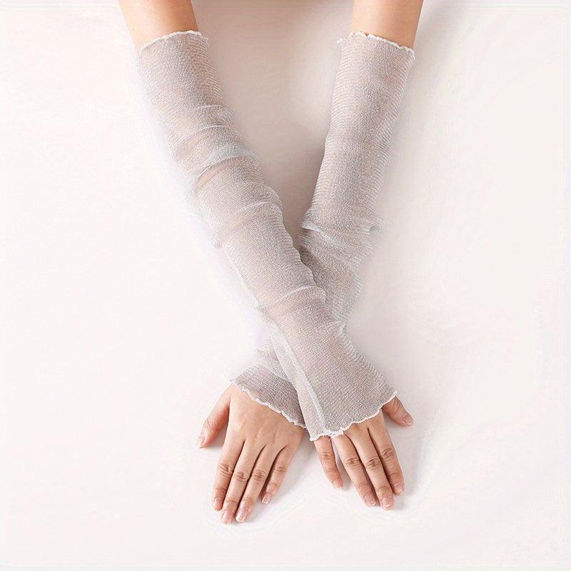 Sparkly Ruffle Sleeve UV Protection Gloves for Women