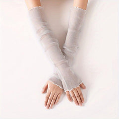 Sparkly Ruffle Sleeve UV Protection Gloves for Women