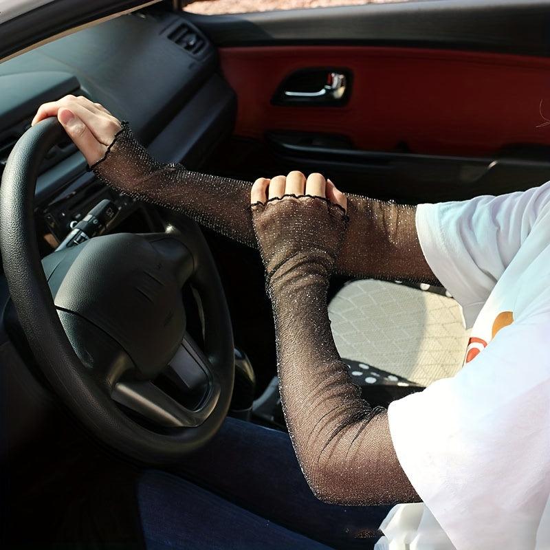 Sparkly Ruffle Sleeve UV Protection Gloves for Women