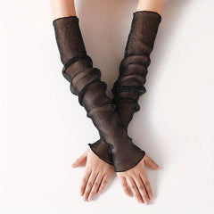 Sparkly Ruffle Sleeve UV Protection Gloves for Women