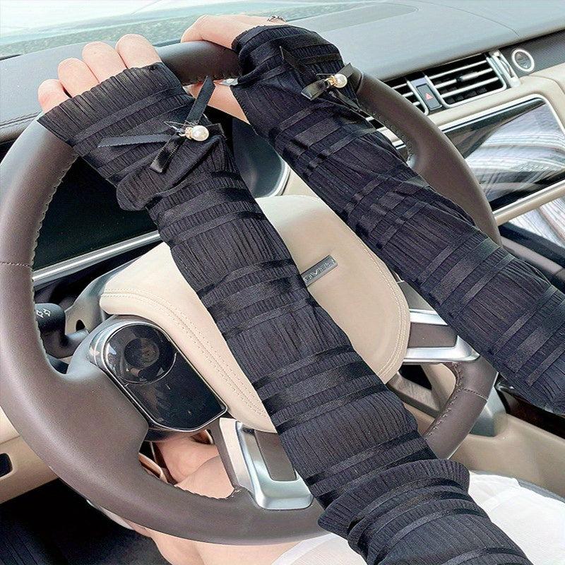 Lace Long Gloves Faux Pearl Decor Wedding Bridal Women Sunscreen Ice Sleeves