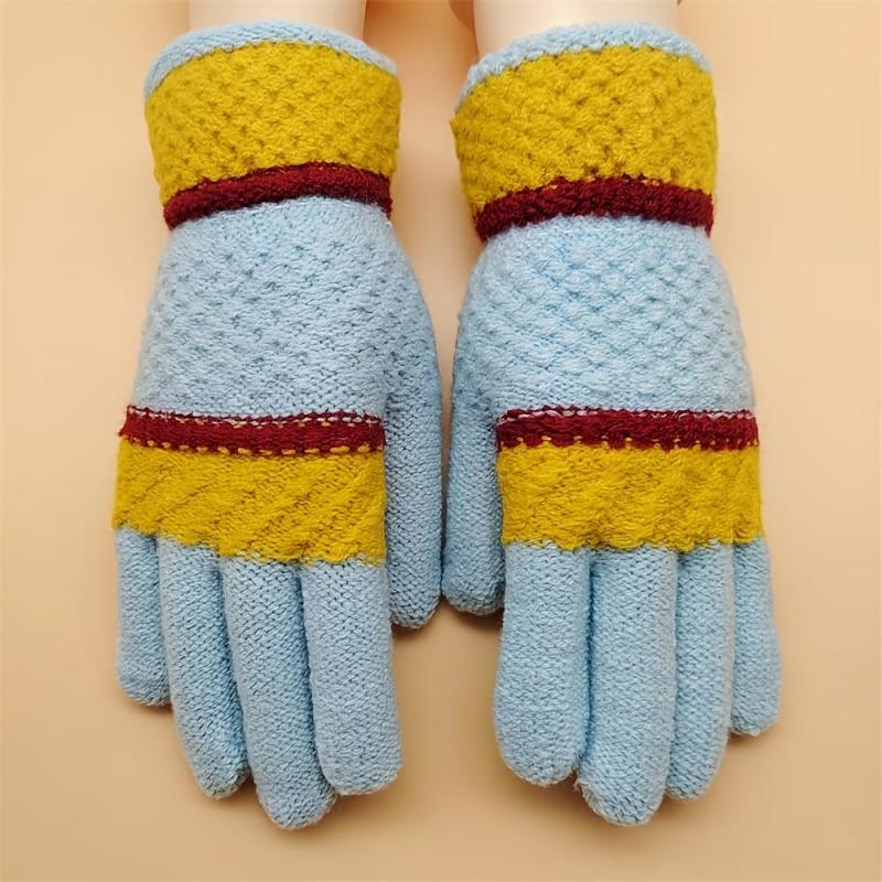 Vintage Warm Wool Gloves Winter Women Print Knitted 1pair