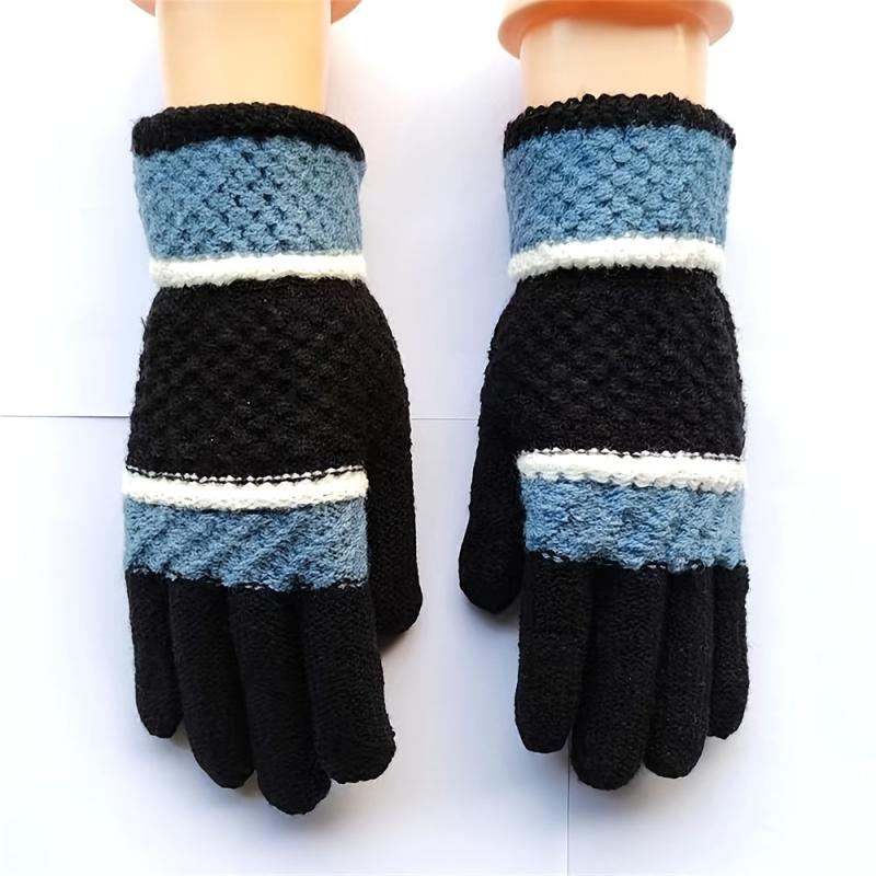 Vintage Warm Wool Gloves Winter Women Print Knitted 1pair