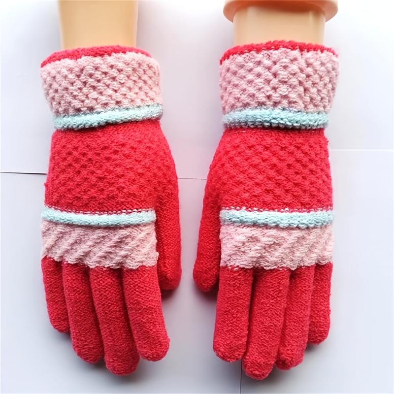 Vintage Warm Wool Gloves Winter Women Print Knitted 1pair