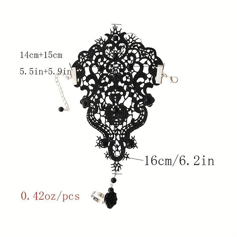 Women Goth Rose Beads Flower Bracelet