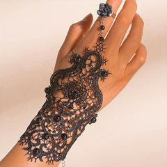 Women Goth Rose Beads Flower Bracelet