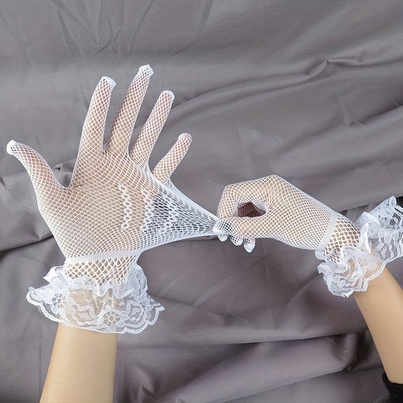 Bow Lace Gloves Translucent Decorative Dress Gloves For Women