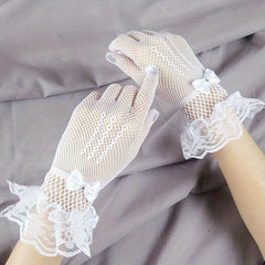 Bow Lace Gloves Translucent Decorative Dress Gloves For Women