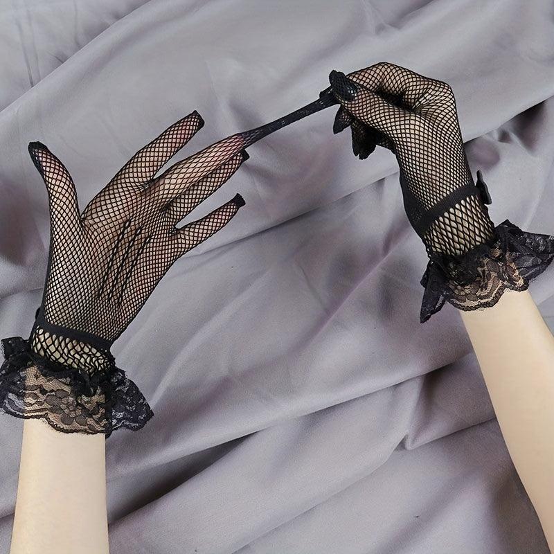 Bow Lace Gloves Translucent Decorative Dress Gloves For Women