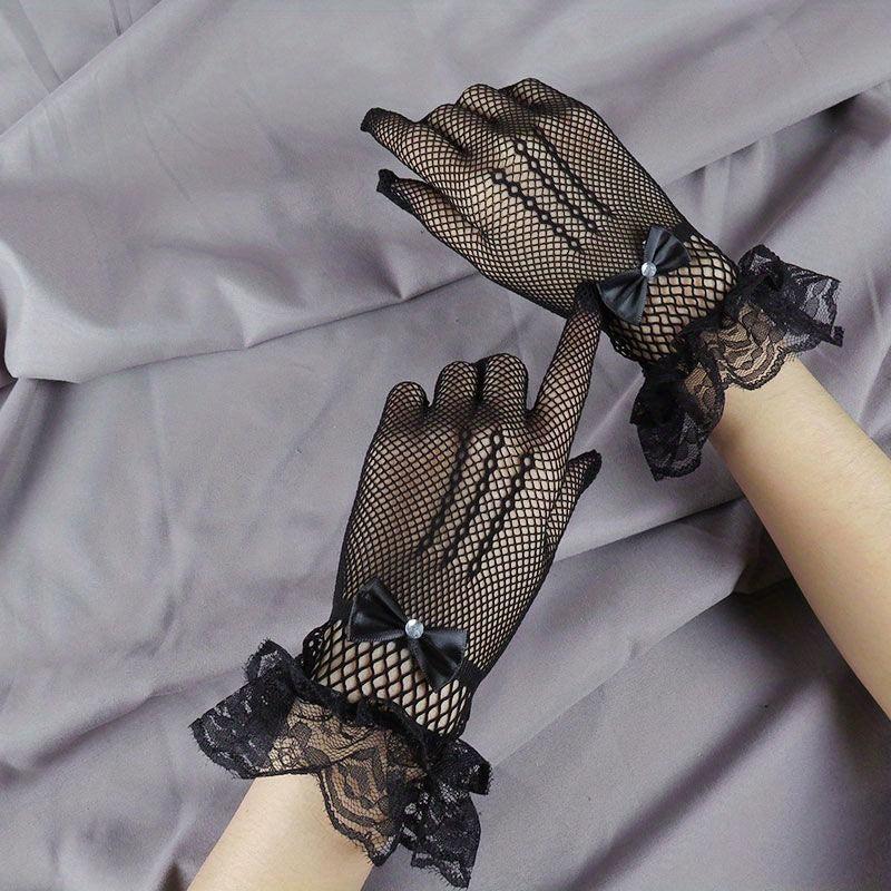 Bow Lace Gloves Translucent Decorative Dress Gloves For Women