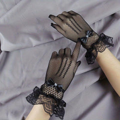 Bow Lace Gloves Translucent Decorative Dress Gloves For Women