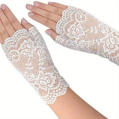 Women's Lace Driving Gloves Breathable & Half Finger Gloves
