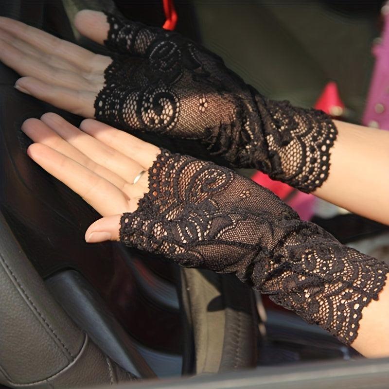 Women's Lace Driving Gloves Breathable & Half Finger Gloves