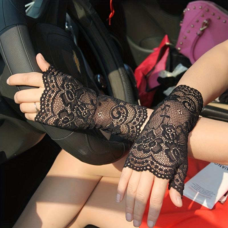Women's Lace Driving Gloves Breathable & Half Finger Gloves
