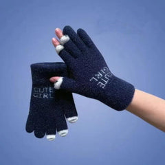 Soft Plush Fingerless Gloves Thick Knit Solid Short Touchscreen Gloves