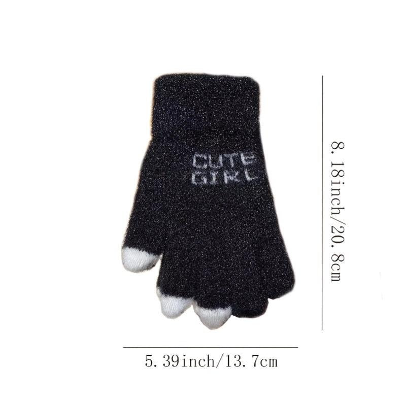 Soft Plush Fingerless Gloves Thick Knit Solid Short Touchscreen Gloves