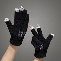 Soft Plush Fingerless Gloves Thick Knit Solid Short Touchscreen Gloves