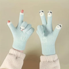 Soft Plush Fingerless Gloves Thick Knit Solid Short Touchscreen Gloves