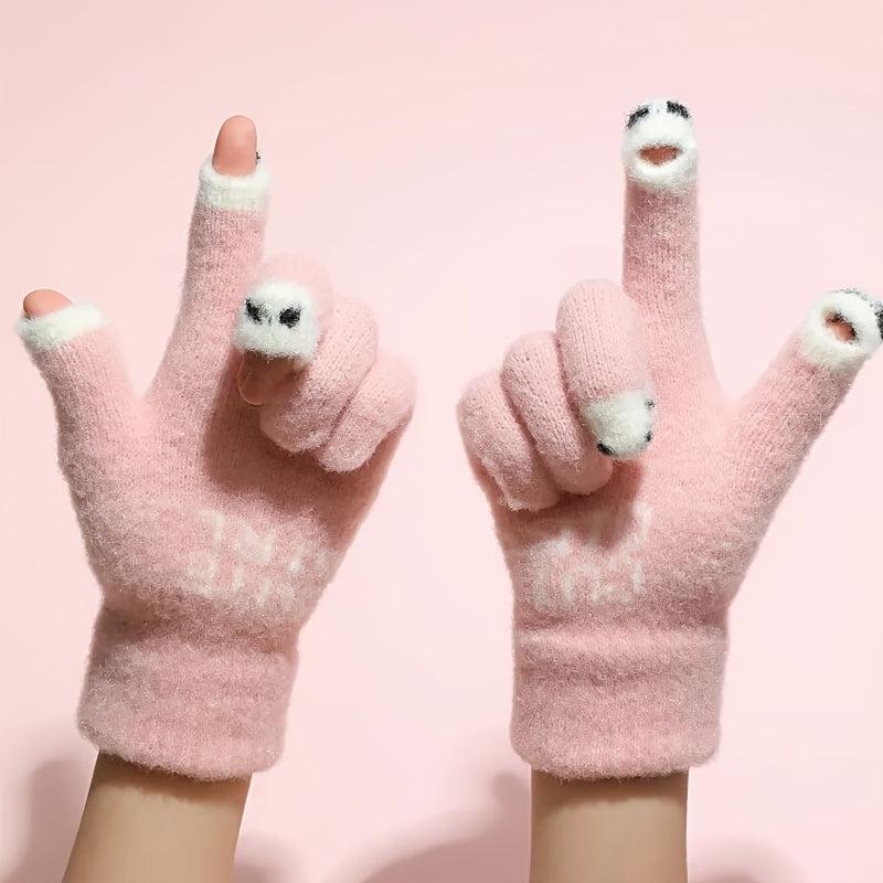 Soft Plush Fingerless Gloves Thick Knit Solid Short Touchscreen Gloves