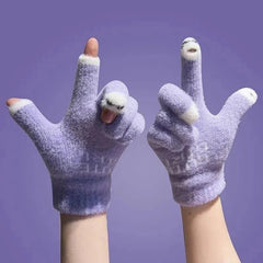 Soft Plush Fingerless Gloves Thick Knit Solid Short Touchscreen Gloves