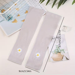 Daisy Print Fingerless Arm Sleeves Sunscreen Gloves