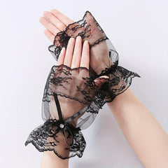 Bowknot Lace Gloves Solid Vintage Lolita Fingerless Gloves Thin Breathable Mesh