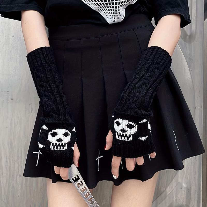 Gothic Skull Cuff Lolita Long Knit Sleeve Sock Cover