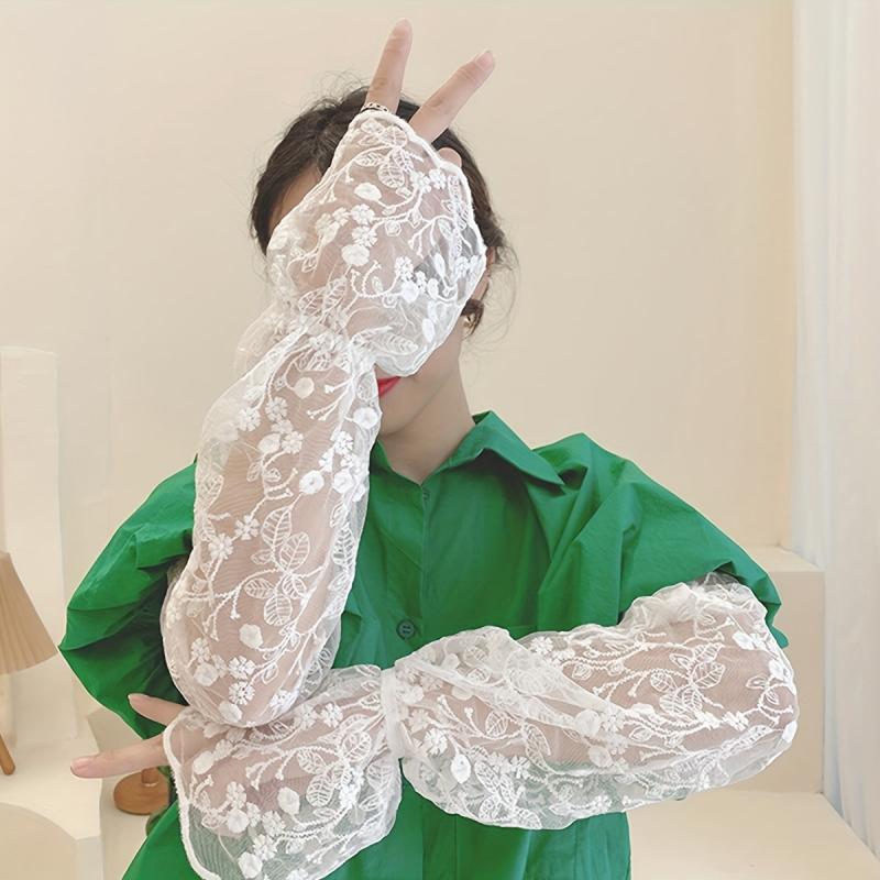 Flower Lace Embroidery Sunproof Loose Sleeves for Summer