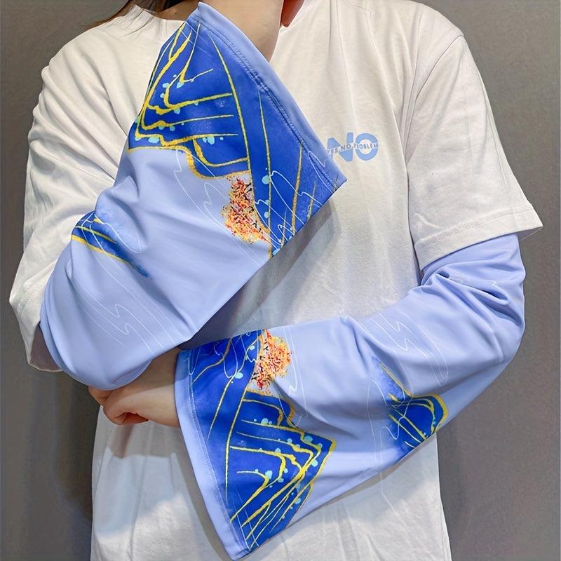 Sunproof Ice Sleeves Tie Dye Print Gloves Women
