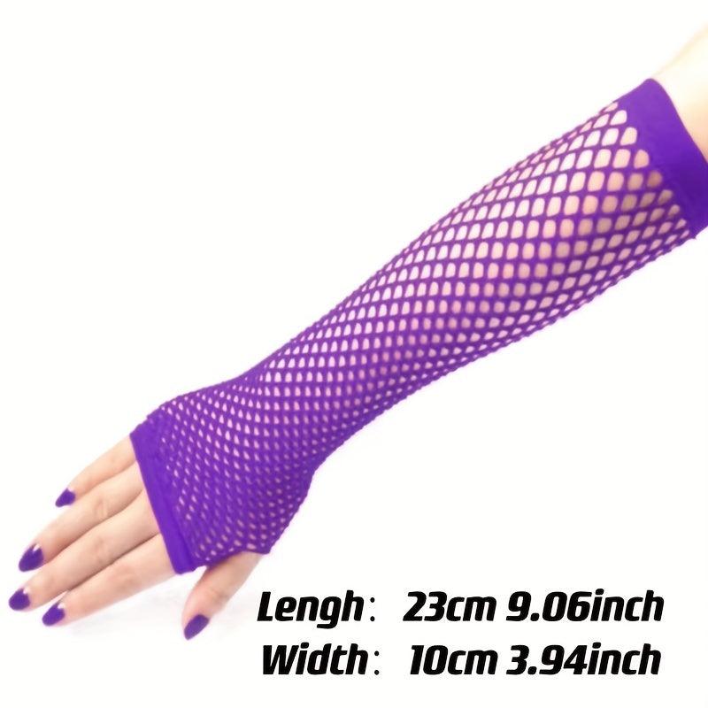 Purple Fishnet Gloves mid length Y2K Casual Hollow Out Fingerless Gloves