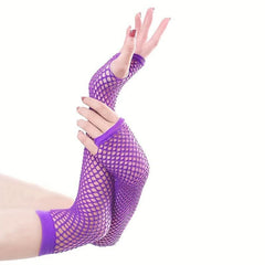 Purple Fishnet Gloves mid length Y2K Casual Hollow Out Fingerless Gloves