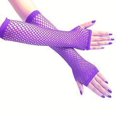 Purple Fishnet Gloves mid length Y2K Casual Hollow Out Fingerless Gloves