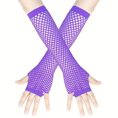 Purple Fishnet Gloves mid length Y2K Casual Hollow Out Fingerless Gloves