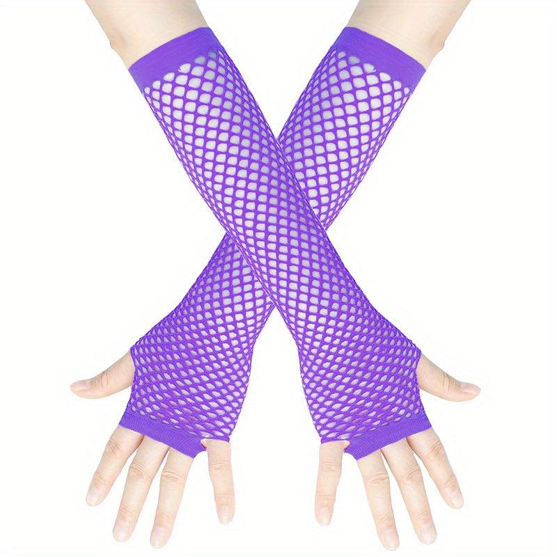 Purple Fishnet Gloves mid length Y2K Casual Hollow Out Fingerless Gloves