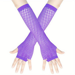 Purple Fishnet Gloves mid length Y2K Casual Hollow Out Fingerless Gloves