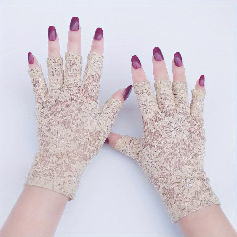 Women Short Floral Lace Fingerless Gloves for Wedding Bridal
