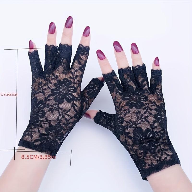 Women Short Floral Lace Fingerless Gloves for Wedding Bridal