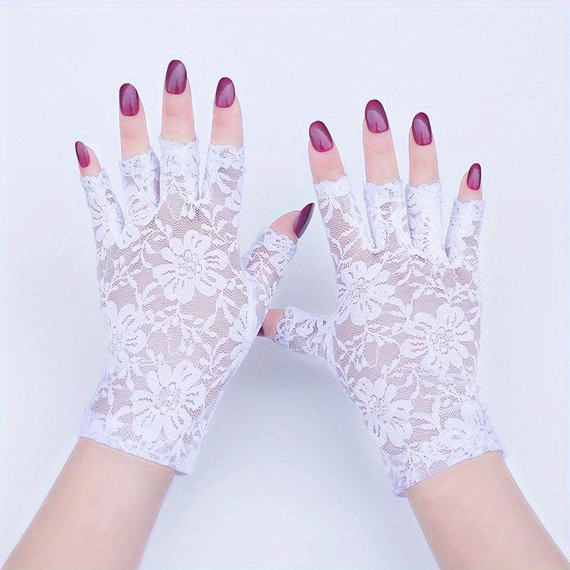 Women Short Floral Lace Fingerless Gloves for Wedding Bridal