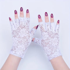 Women Short Floral Lace Fingerless Gloves for Wedding Bridal